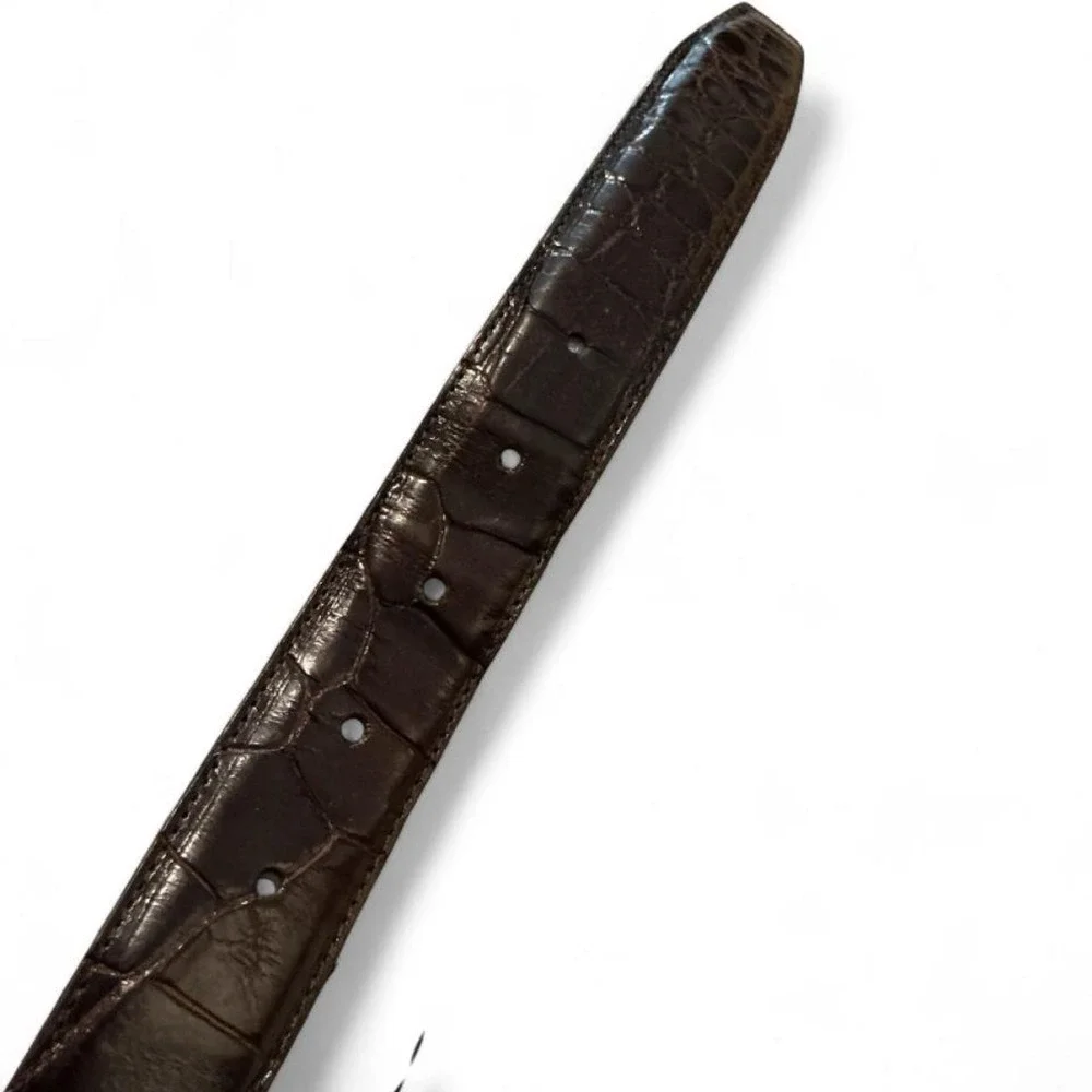 Zelli Alligator Leather Belt Men 38 Dark Brown Good Handcrafted Italy USA Exotic